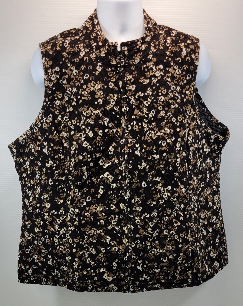 Women Basic Editions Floral Corduroy Lightweight Vest Jacket Size 1X Cotton